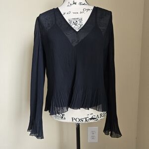 Madewell Flare Sleeve Pleated Top Womens M Black Whimsigoth
